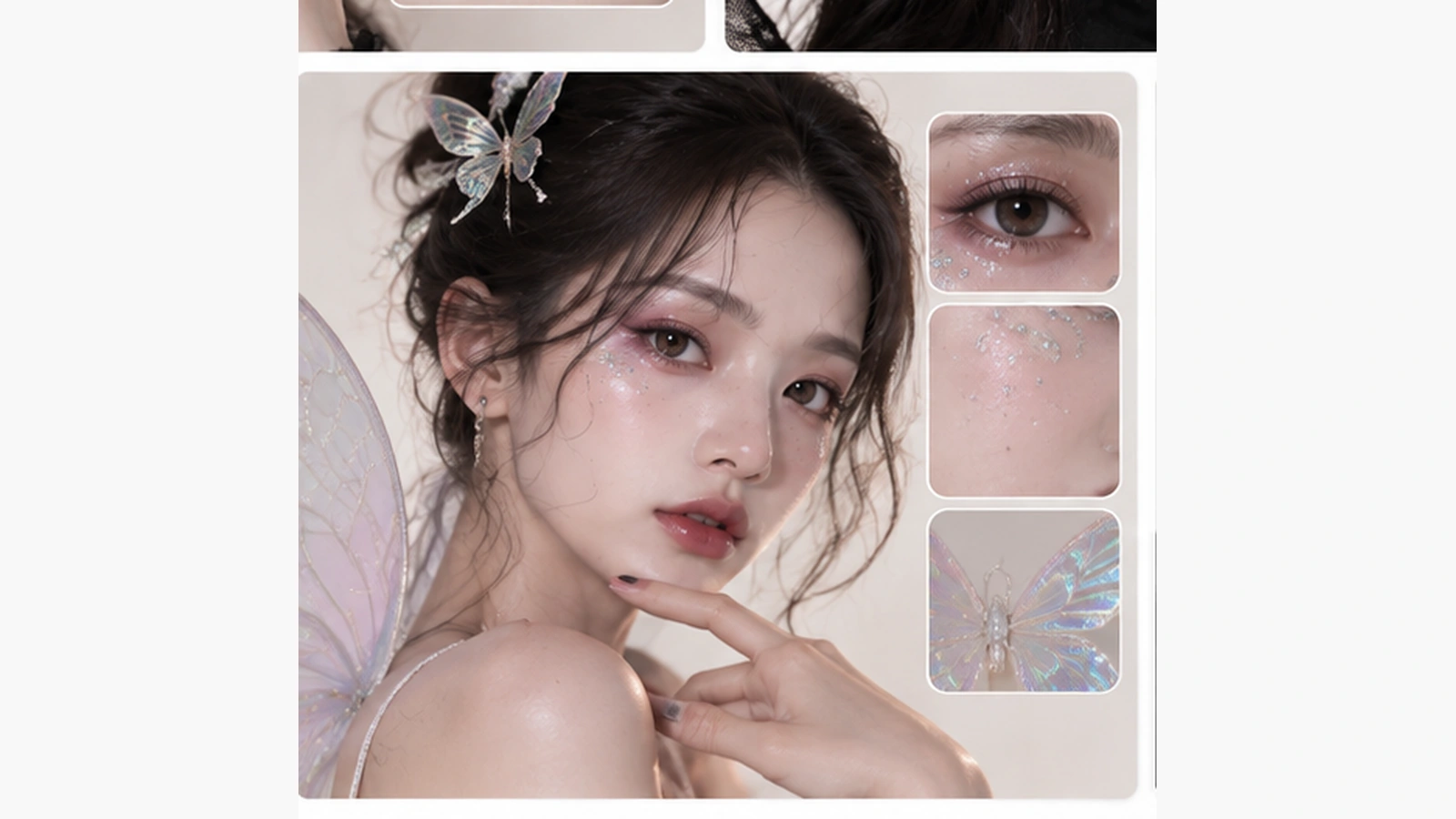 다크 페어리 얼굴과 눈 화장·볼 장식·날개 확대 컷