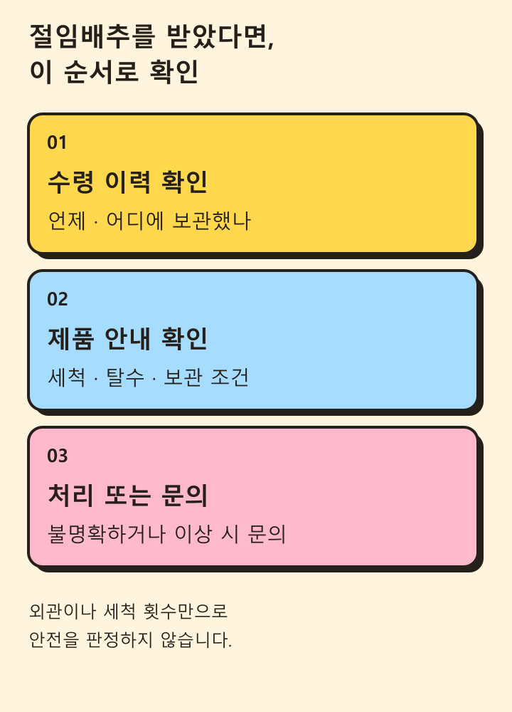 수령 이력과 상품 안내를 확인한 뒤 처리하거나 문의하는 판단 순서