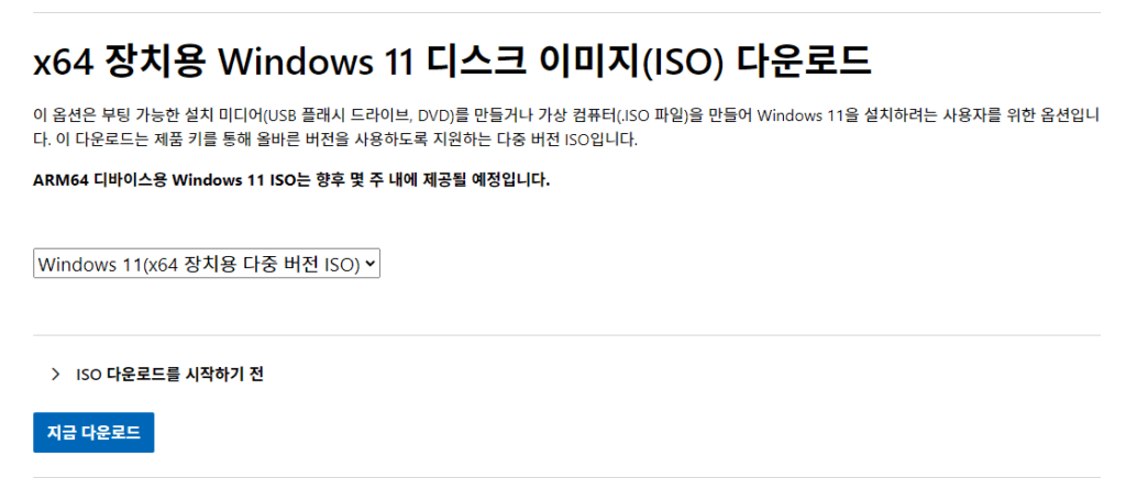 x64 장치용 Windows 11 디스크 이미지(ISO) 다운로드